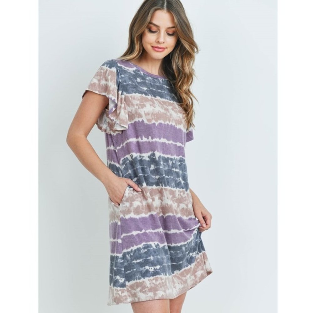 Multicolored Tie Dye Flutter Sleeve Dress